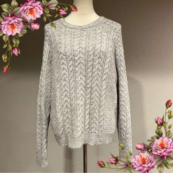 Forever21 u-neck light grey knit long sleeve sweater size large - Picture 1 of 11